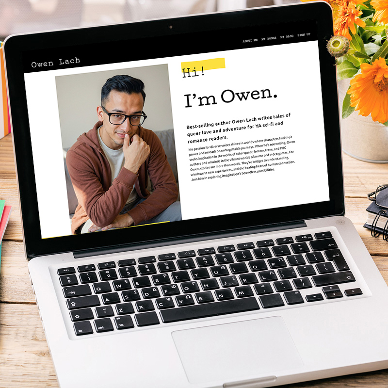 Screenshot of lachwrites.com on an open machbook pro